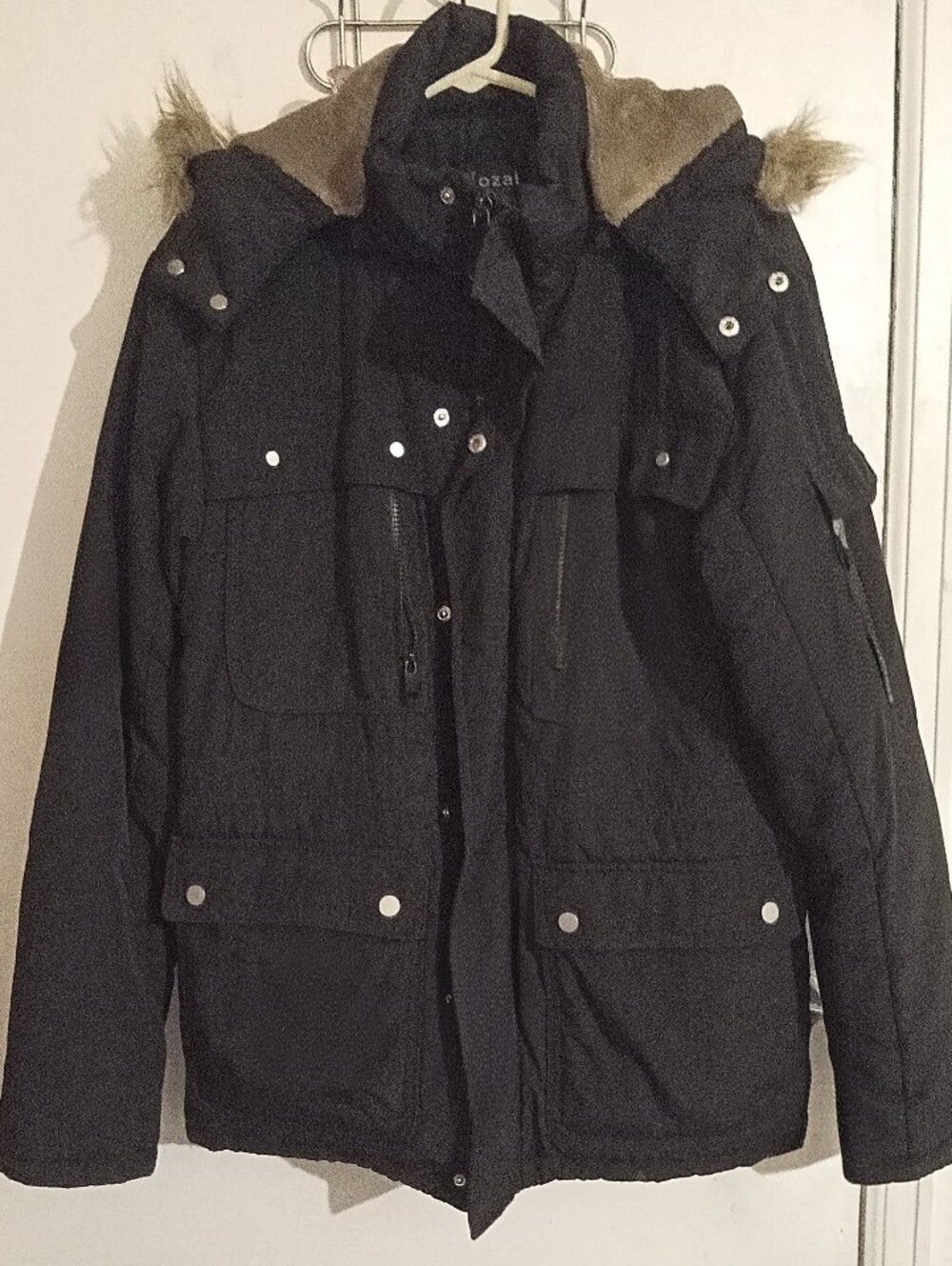 Yozai Men’s Heavyweight Winter Parka Jacket Black Size M Faux Fur Hood Tactical
